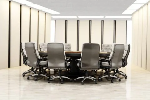 Round table and chairs inside boardroom. 3D illustration Round table and c... 写真素材