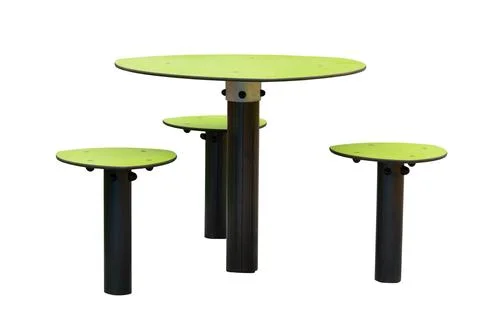 Round table and stools isolated on white background. Outdoor furniture Stock Photos