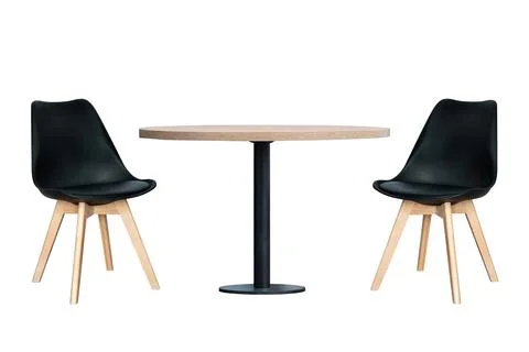 Round table and two black chairs isolated on a white background.. modern fu.. Stock Photos