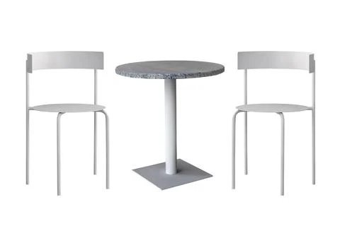 Round table and two chairs isolated on white background. outdoor furniture Stock Photos