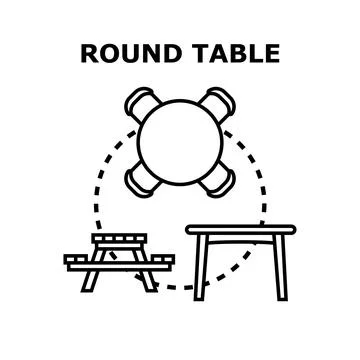 Round table concept with picnic table and rectangle table Stock Illustration