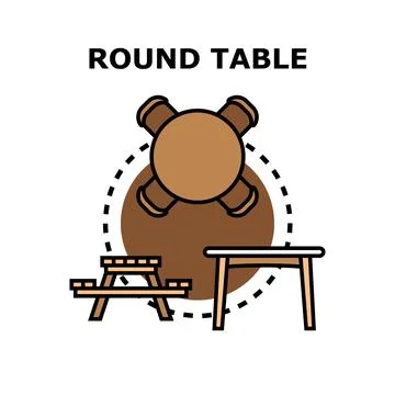 Round table concept with picnic table and rectangle table Stock Illustration