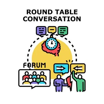 Round table conversation for discussion and ideas exchange Ilustración de archivo
