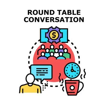Round table conversation icon concept illustrating business meeting discussio Stock Illustration