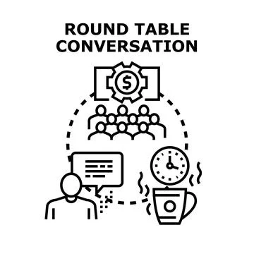 Round table conversation icon concept illustrating business meeting discussio Stock Illustration