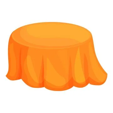 Round table covered with orange tablecloth standing isolated on white background Stock Illustration