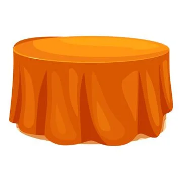 Round table covered with orange tablecloth on white background Illustrazione stock