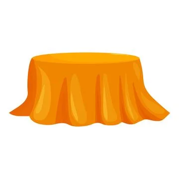 Round table covered with orange tablecloth on white background Illustrazione stock