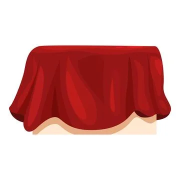Round table covered with red tablecloth on white background Illustrazione stock