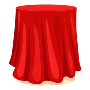 Round table covered with red tablecloth on white background Illustrazione stock