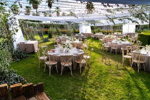 Round table decorated for celebration Stock Photos