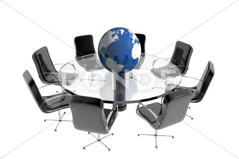 Round table globe office Stock Illustration
