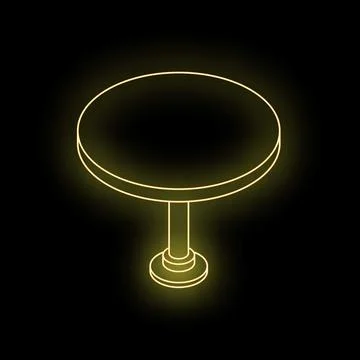 Round table with glowing yellow neon contour on black background Stock Illustration