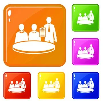 Round table icons set vector color Stock Illustration