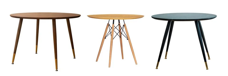 Round table isolated on white background. set Stock Photos