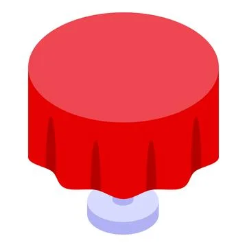 Round table with red tablecloth covering isometric illustration Stock Illustration