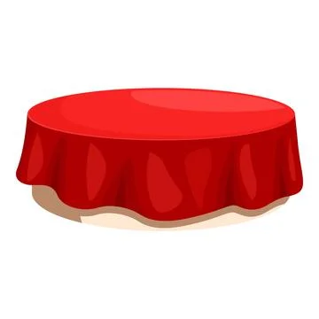 Round table with red tablecloth covering it completely Stock Illustration