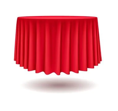 Round table with red tablecloth realistic vector icon Stock Illustration