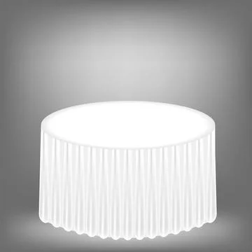 Round Table Round Table Covered With White Tablecloth on Grey Background C... 스톡 사진