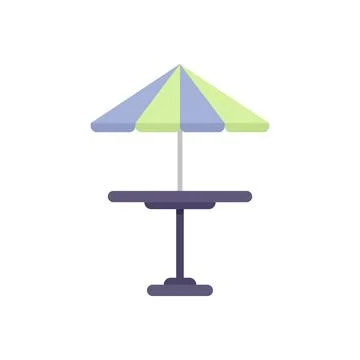 Round table with striped umbrella providing shadow on terrace Stock Illustration