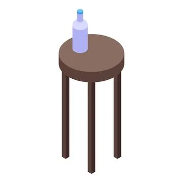 Round table supporting clear glass bottle, isometric furniture icon Stock Illustration