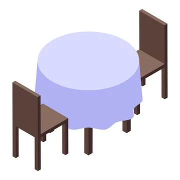 Round table with tablecloth and two chairs isometric view Stock Illustration