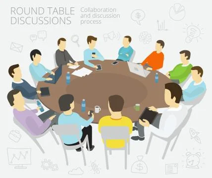 Round-table talks. Group of business people team having a meeting, conference Stock Illustration