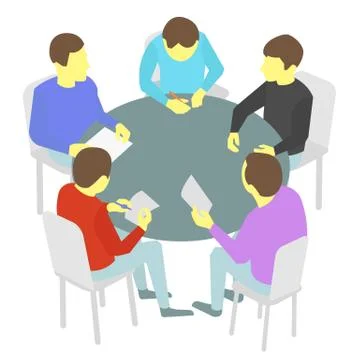 Round-table talks. Group of business. Five people team meeting conference Stock Illustration