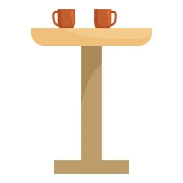Round table with two mugs standing on white background Stock Illustration
