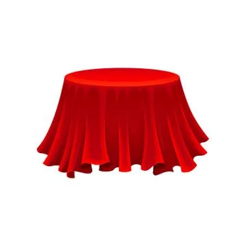 Round table under red silk cloth. Mystery concept. Illustrazione stock