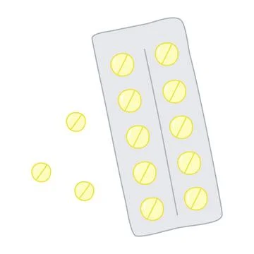 Round tablets or pills with divider in blister package, cold and flue treatment Illustrazione stock