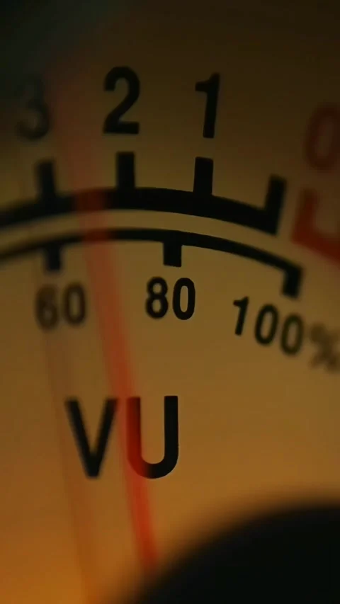 Round tape recording VU volume sound level meter glowing ambient light 스톡 동영상 342764931
