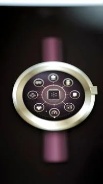 Round technology console surrounds central processor Stock Photos