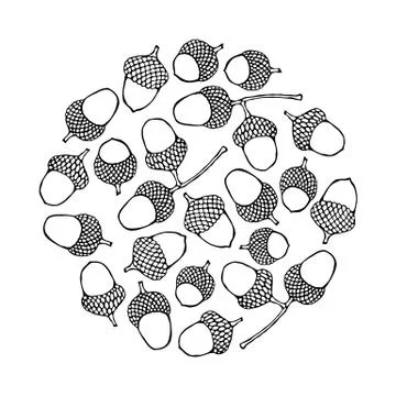 Round Template Background of Brown Acorns. Autumn or Fall Vegetable Harvest Stock Illustration