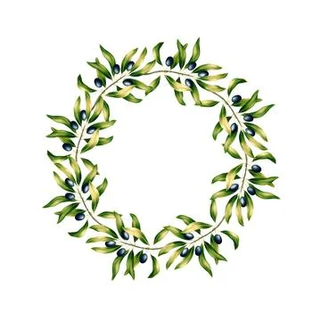 Round template for text with olive branches and leaves. Frame or border with Stock Illustration