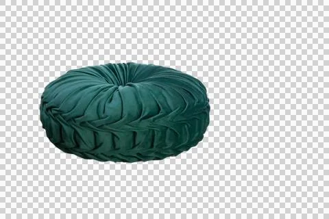Round textile cushion featuring a tufted design, isolated on a transparent .. Stock Photos