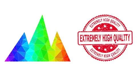 Round Textured Extremely High Quality Seal Imprint with Vector Lowpoly Mountains 스톡 일러스트