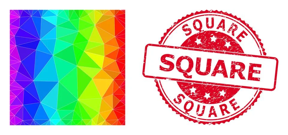 Round Textured Square Stamp With Vector Polygonal Square Shape Icon with Stock Illustration