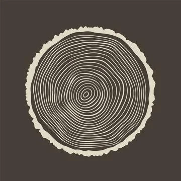 Round tree trunk cut, sawn pine or oak slice. Saw cut timber, wood. Brown wooden Illustrazione stock