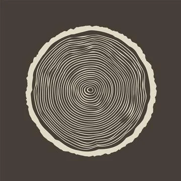 Round tree trunk cut, sawn pine or oak slice. Saw cut timber, wood. Brown wooden Illustrazione stock