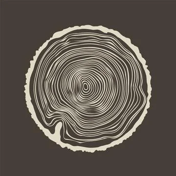 Round tree trunk cut, sawn pine or oak slice. Saw cut timber, wood. Brown wooden Stock Illustration