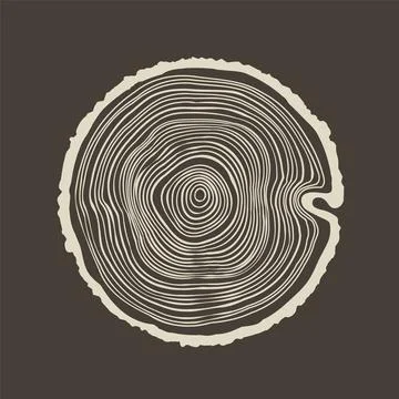 Round tree trunk cut, sawn pine or oak slice. Saw cut timber, wood. Brown wooden Stock Illustration