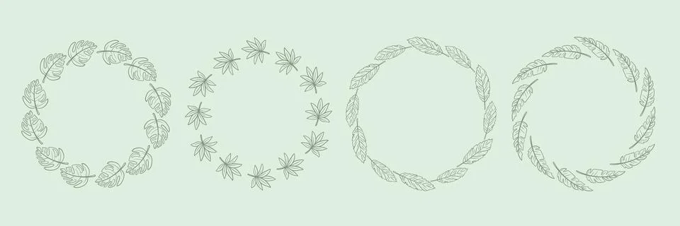 Round tropical leaf frames set イラスト素材