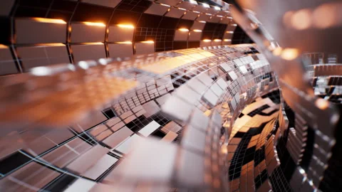 Round tunnel with metallic technological cubes, 3d rendering. Stock Footage 336826270