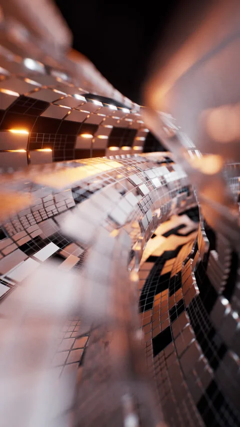 Round tunnel with metallic technological cubes, 3d rendering. Stock Footage 336827837