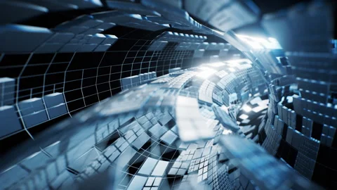 Round tunnel with metallic technological cubes, 3d rendering. Stock Footage 336829064