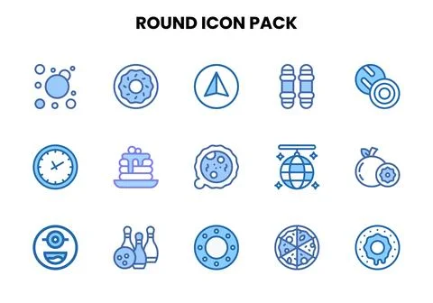 Round Two Colour Set Icons Pack Stock Illustration