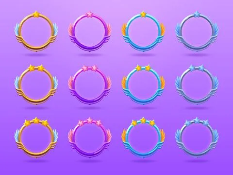 Round ui game avatar frames, fantasy borders set Stock Illustration