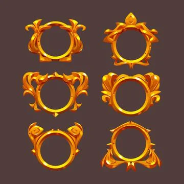 Round ui game frames, gold textured circles set Stock Illustration