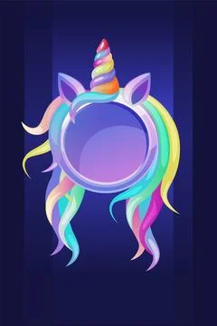 Round unicorn frame, cute template avatar for ui games. Stock Illustration